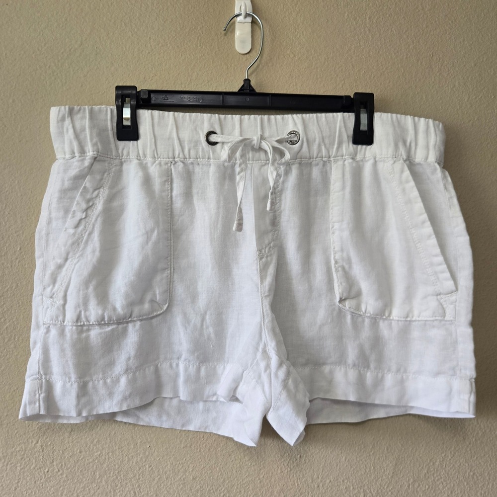 Calvin Klein White 100% Linen Drawstring Shorts‎ Womens Size 8 Pockets Summer
